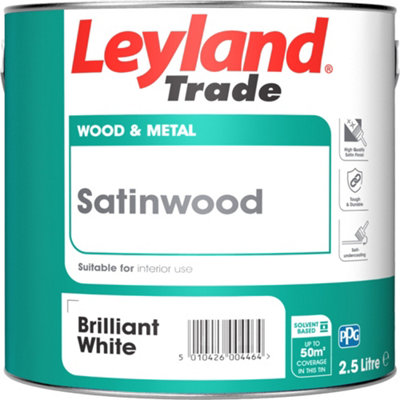 Leyland Trade White Satinwood Metal & Wood Paint2.5L from B&Q