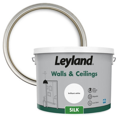Leyland Brilliant White Silk Wall & Ceiling Emulsion Paint10L from B&Q