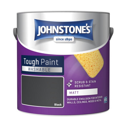 Johnstone's Washable Matt Tough Paint Black2.5L from B&Q