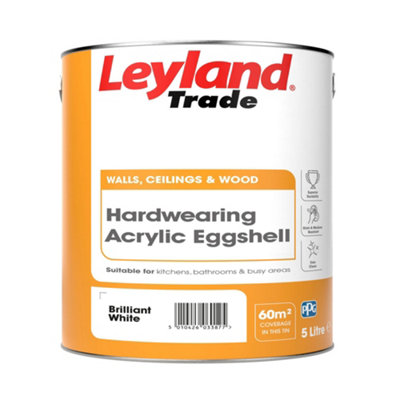 Leyland Trade Brilliant White Eggshell Wall Emulsion Paint5L from B&Q