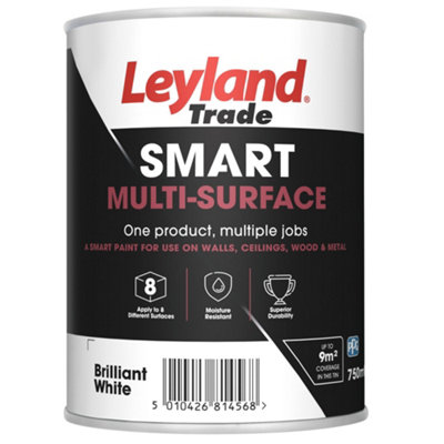 Leyland Trade Smart Brilliant White Mid Sheen Multi-Room Multi-Surface Paint750Ml from B&Q