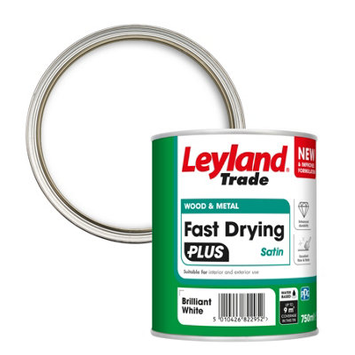 Leyland Trade Fast Dry Plus Brilliant White Satin Metal & Wood Paint750Ml from B&Q