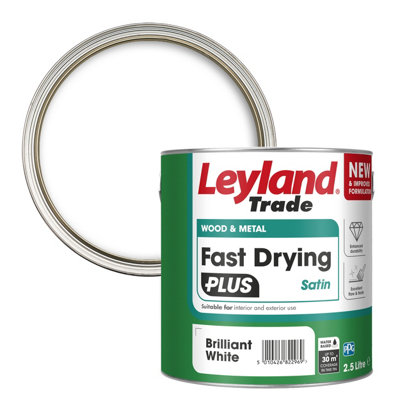 Leyland Trade Fast Dry Plus Brilliant White Satin Metal & Wood Paint2.5L from B&Q