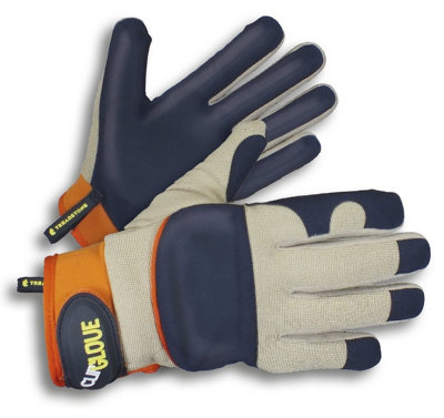 Clip Glove Clipglove Men's Leather Palm Gardening GlovesSoft Goatskin & Padded Knuckle With CarabinerMedium from B&Q
