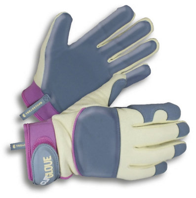 Clip Glove Clipglove Ladies Leather Palm Gardening GlovesSoft Goatskin & Padded Knuckle With CarabinerMedium from B&Q