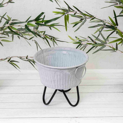 Annibells Ribbed Grey Metal Round Garden Planter With Hairpin Legs (2065)Small from B&Q