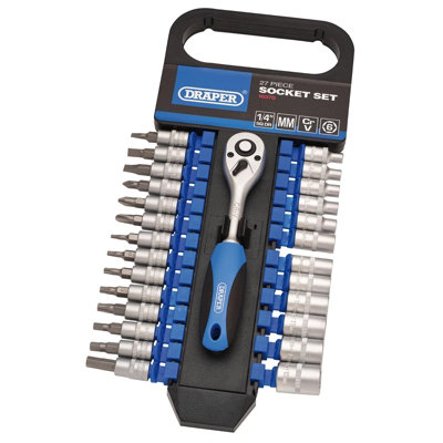 Draper 27Pc Metric Socket & Bit Set 1/4" Drive Chrome Vanadium Ratchet Case from B&Q