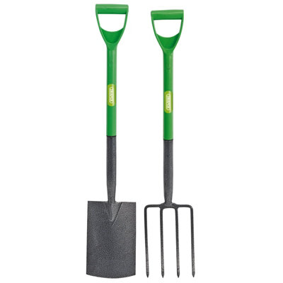 Draper Garden Fork & Spade SetCarbon SteelHeavy-DutyGreen from B&Q