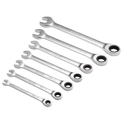 Draper Hi-Torq 7-Piece Metric Ratcheting Combination Spanner Set Chrome Vanadium Steel from B&Q