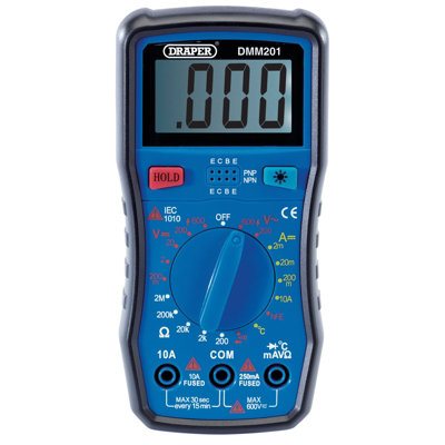 Draper Manual Ranging Digital Multimeter Lcd Backlit Temp Probe Test Leads 1X Set from B&Q