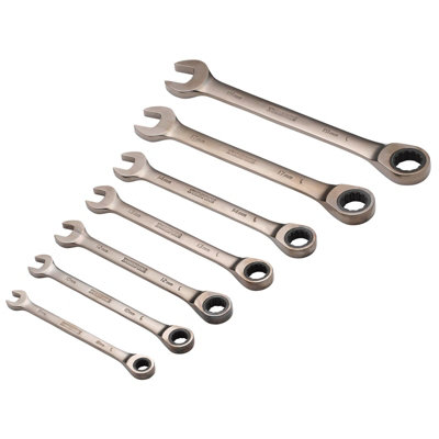 Draper Hi-Torq Metric Ratcheting Spanner Set 7Pc 8-19mm 90T Black Chrome Vanadium from B&Q