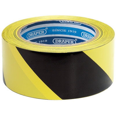 Draper 33m x 50mm Black and Yellow Adhesive Hazard Tape Roll - Image 8