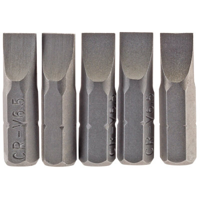 Draper 6.5mm 1/4" Hex. Plain Slot Insert Bit 25mm Long X 5 64012 from B&Q