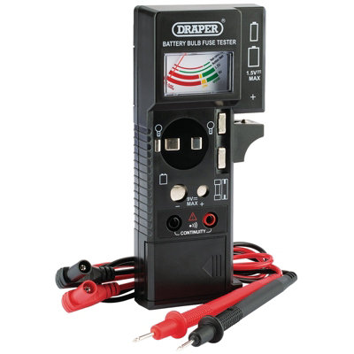 Draper Battery Bulb Fuse Continuity Tester 1.5V 9V Analogue Display With Probes