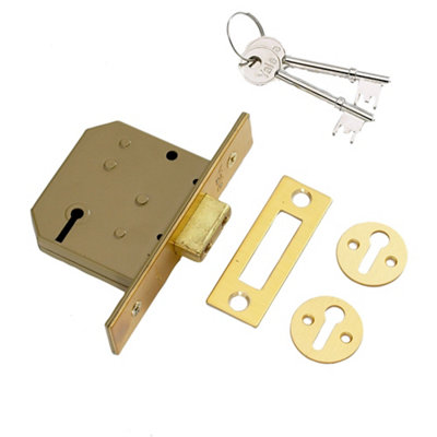 Yale 64mm Polished Brass 3 Lever Deadlock from B&Q