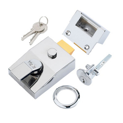 B&Q -  Chrome Effect 60mm Left & Right-Handed Deadlock Night Latch(H)70mm (W)93mm