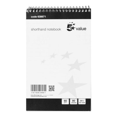 Fivestar 5 Star Value Shorthand Pad Wirobound 60Gsm Ruled 160Pp(Pack Of 10) from B&Q