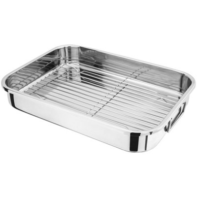 B&Q -  Speciality Roasting Pan With Rack 42Cm Stainless SteelSilver