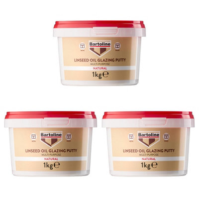 3X Bartoline Multi Purpose Linseed Oil Putty Glazing Wood Steel Natural 1Kg from B&Q
