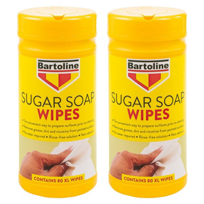 2X Bartoline Sugar Soap Wipes Grease Dirt Remover Rinse-Free 80 Xl Pcs from B&Q