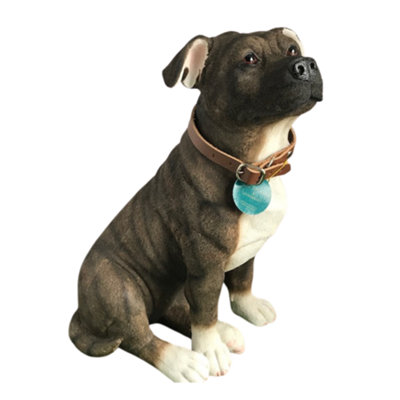 Animal Crackers Large (26Cm) Sitting Brindle Brown Staffordshire Bull Terrier Dog Figurine By Leonardo from B&Q