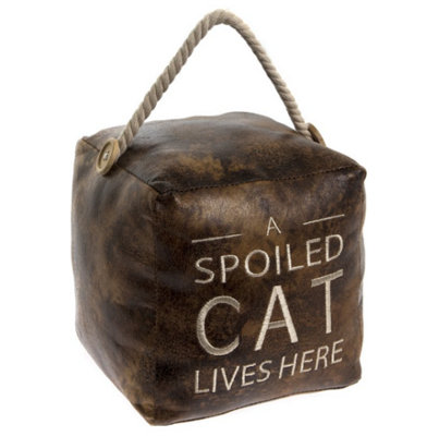Animal Crackers Heavy Brown Faux Leather 'a Spoiled Cat Lives Here' Doorstop Cat Lover Gift from B&Q