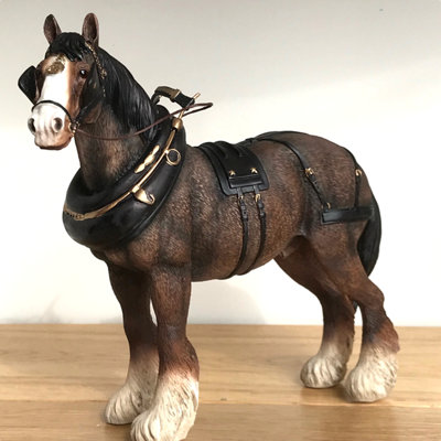 Animal Crackers Large (22Cm Length) Bay Shire Cart Heavy Horse In Harness Figurine By LeonardoGift Boxed from B&Q