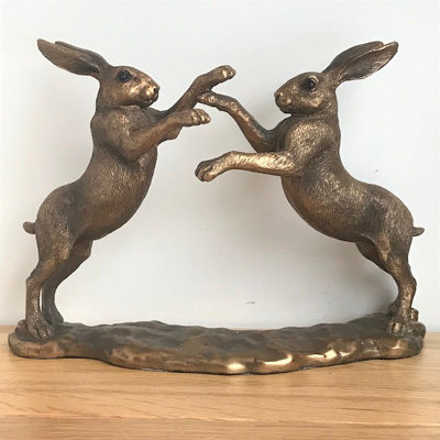 Animal Crackers Boxing Hares Figurine From The Leonardo Reflections Bronzed RangeGift Boxed. from B&Q