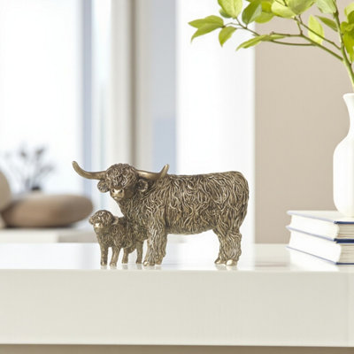 Bronzed Highland Cow And Calf Ornament from B&Q