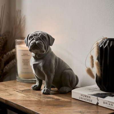 Animal Crackers Sitting Pug Dog Figurine Grey Velvet Ornament from B&Q