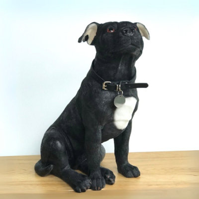 Animal Crackers Large (26Cm) Sitting Black Staffordshire Bull Terrier Dog Figurine By Leonardo from B&Q