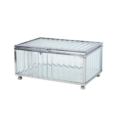 Jewellery Box Silver Small Mirrored Glass Style Trinket Organiser Storage Case from B&Q