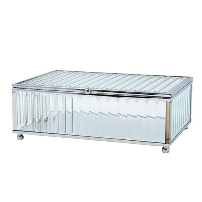 Jewellery Box Silver Medium Mirrored Glass Style Trinket Organiser Storage Case from B&Q