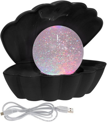 B&Q -  Black Clam Glitter Sea Shell Pearl Colour Changing LampPortable Usb/battery Operated Night Desktop Bedside Table