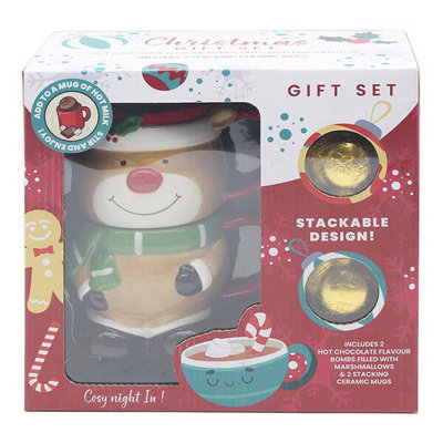 Joe Davies Reindeer Stacking Mugs & Chocolate Bomb Gift Set