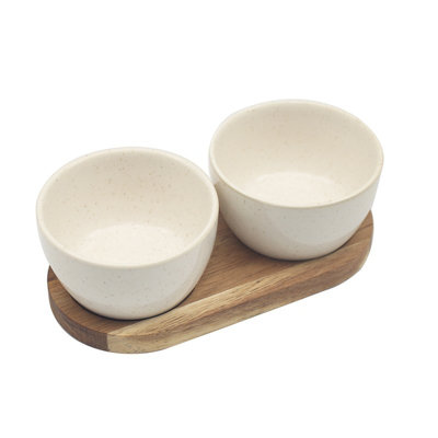 Snack Dish & Wood Tray 2Pcs Serving Board Party Sauce Chips Dips Platter Bowls