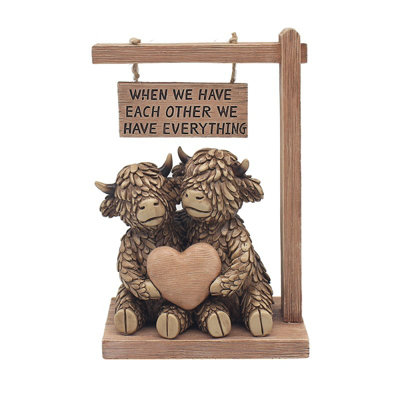  - Figurine Ornament Hughie Highland Cows Couple Animal Lovers Paper Weight Decor
