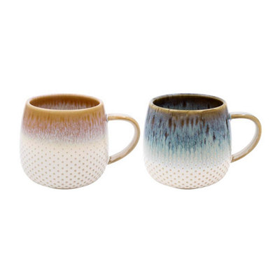 Stoneware Coffee Mug 2Pcs Assorted Reactive Glaze Dots 350Ml Cups Hot Tea Drinks from B&Q