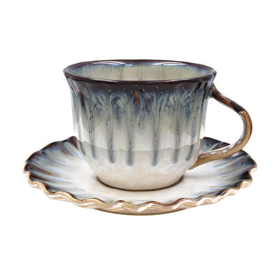Reactive Glaze Stoneware Coffee Tea Cup & Saucer Set 250Ml Artisan Drinkware from B&Q