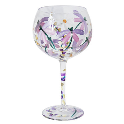 Floral Gin Glass Stem Lynsey Johnstone Dragonflies & Daisies Copa Balloon Wine from B&Q
