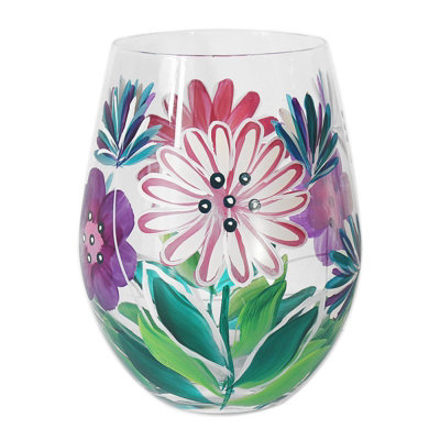 Stemless Pink Gin Glass Lynsey Johnstone Gerberas Wine Bar Garden Theme Painted from B&Q