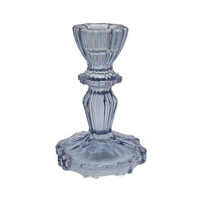 Glass Candle Holder Translucent Blue Taper Candlestick Decorative Centrepiece from B&Q