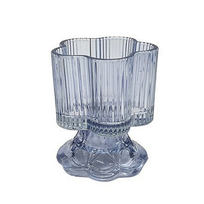 Glass Candle Holder Blue Embossed Design Dinner Tabletop Decorative Centrepiece from B&Q