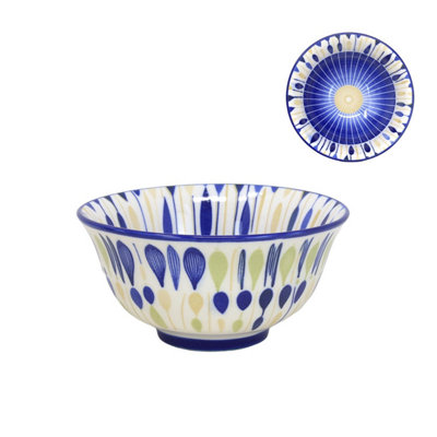 Blue Soup Bowl Ceramic Dessert Dish Rustic 12Cm Oriental Sun Burst Vintage from B&Q