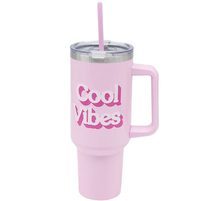 Insulated Pink Tumbler Vacuum Flask Handle Straw 1.2L Coolvibes Coffee Car Cup from B&Q
