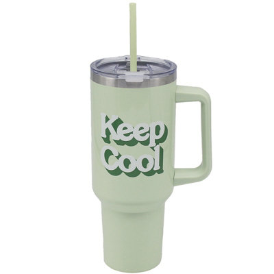 Insulated Green Tumbler Vacuum Flask Handle Straw 1.2L Keep Cool Coffee Car Cup from B&Q