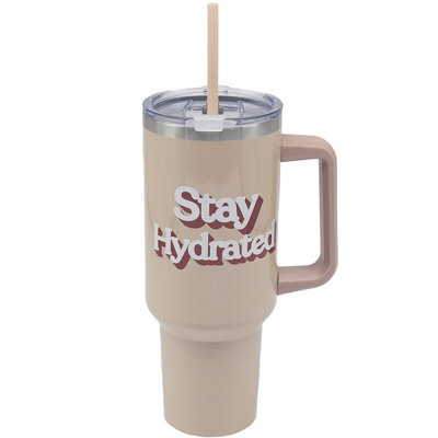Insulated Brown Tumbler Vacuum Flask Handle Straw 1.2L Stay Hydrated Coffee Cup from B&Q