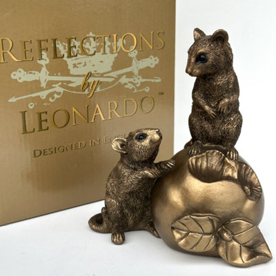 Animal Crackers Two Mice On Apple Figurine From The Leonardo Reflections Bronzed RangeGift Boxed from B&Q