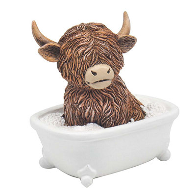 Figurine Ornament Resin Highland Cow Soaking On Bathtub Home Decor Gift Idea from B&Q