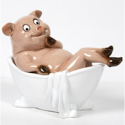 Animal Crackers Pig In Bath Tub Ornament Bathroom Decoration from B&Q
